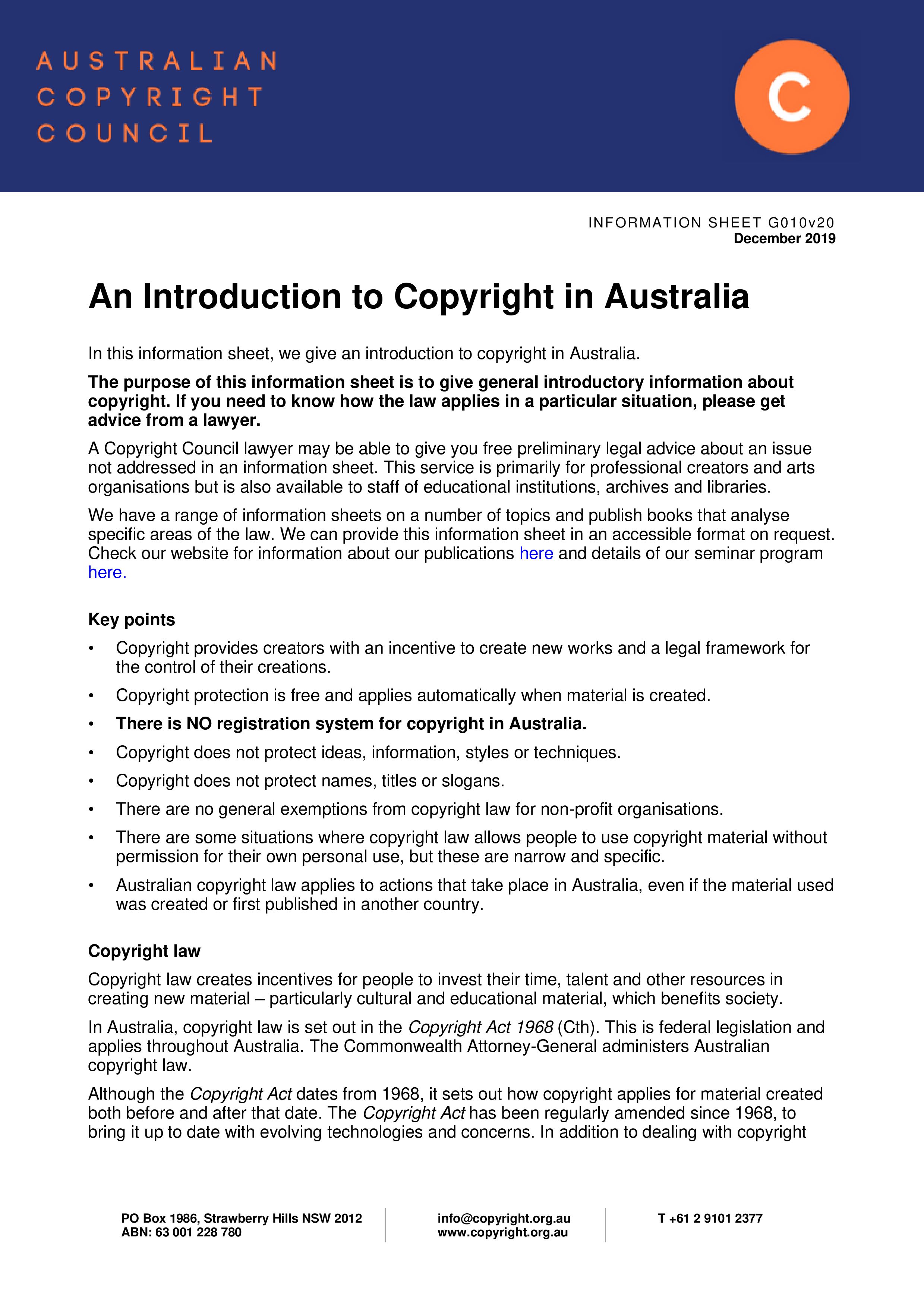 Introduction to Copyright in Australia 2019